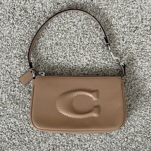 Coach Tan Leather Wristlet with Embossed Logo